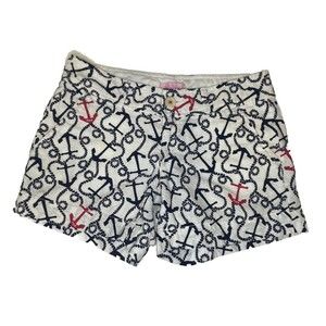 LILLY PULITZER Nautical Anchors Away Shorts White W/Navy And Pink Anchors Size 0